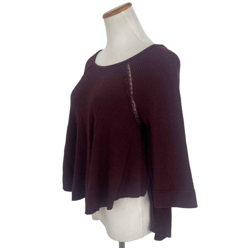 Free People Waffle Knit Tunic Top • Oversized 3/4 Sleeve Thermal Cozy Boho - Picture 5 of 14
